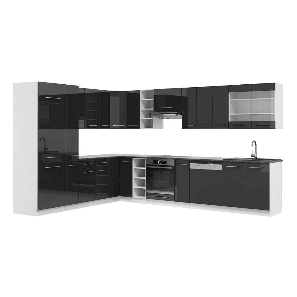 Vicco Cucina angolare completa Antracite lucido/bianco 347 x 257 cm senza piano di lavoro