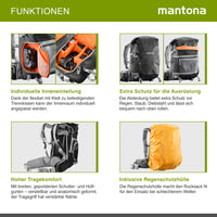 Mantona ElementsPro 30 Zaino per esterni (incl. cintura anca staccabile e copertura antipioggia, adatto a fotocamere DSLR o a sistema) nero, 480mm, 20586