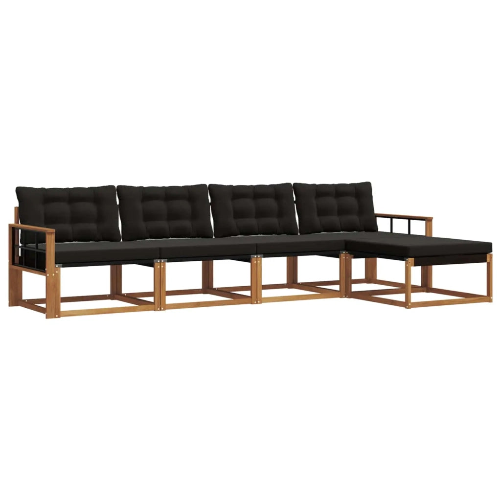 Set di divani da esterno con cuscino 5 pcs Naturale e Nero