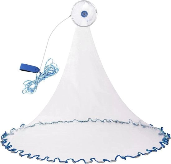 Rete da Pesca Portatile - Fatto di Nylon - Adattabile con 8 m di Corda - Impermeabile e Duraturo - Facile da Utilizzare - Materiale di Alta Qualità