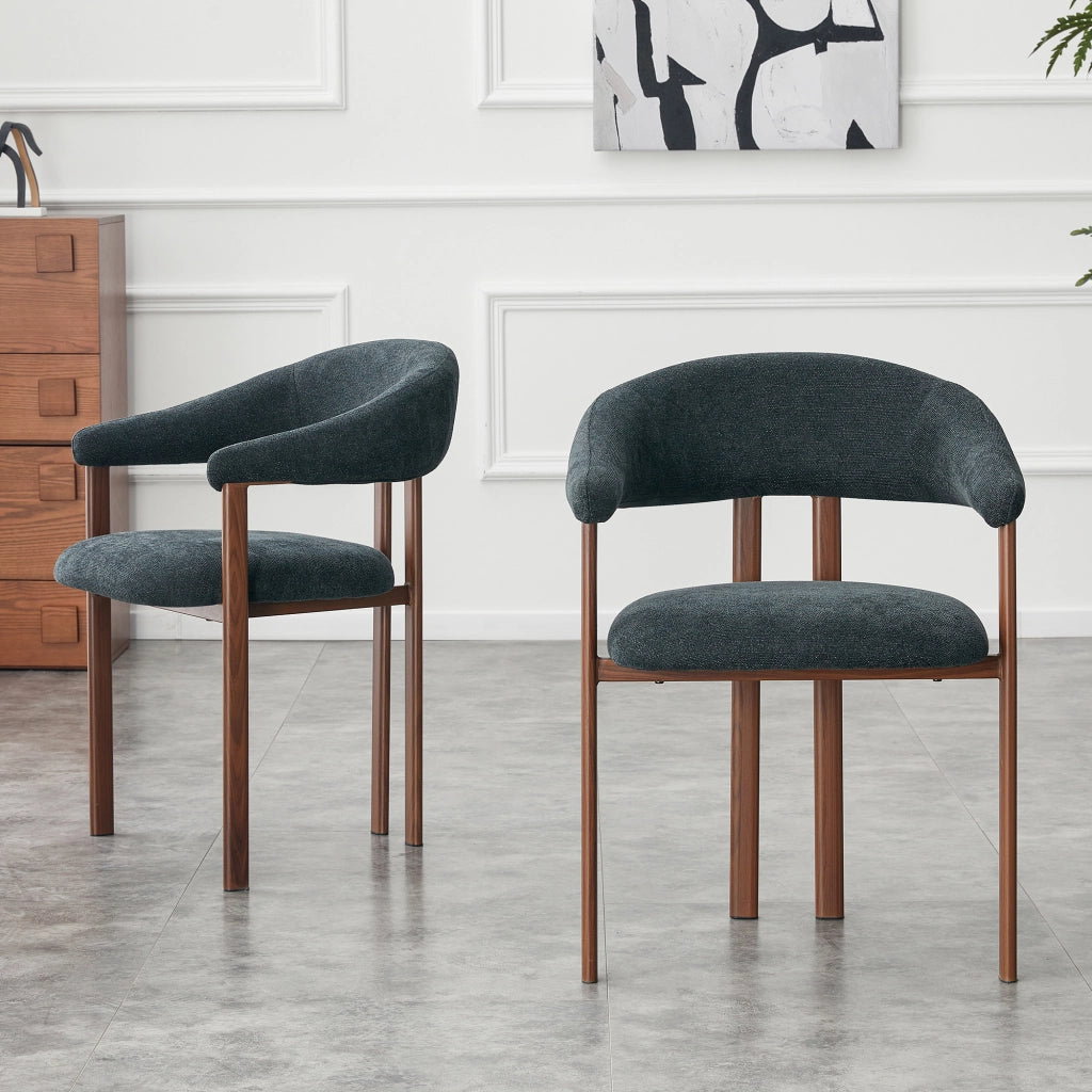Sedia da Pranzo Set da 2 con Schienale Ergonomico e Seduta Imbottita in Lino Nero