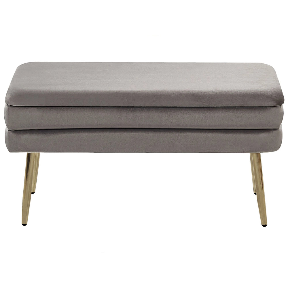 Panca portaoggetti per camera da letto velluto di poliestere grigio gambe dorate design glam mobili da soggiorno a tinta unita