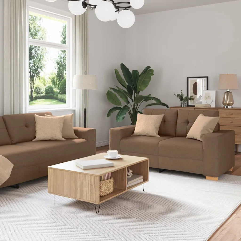 Divano 3 pcs Marrone 221 x 80 x 80 cm Tessuto misto lino 3324632