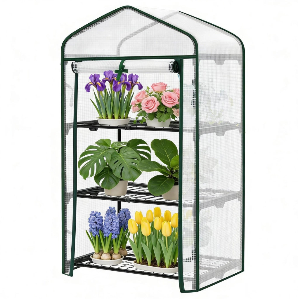 Serra da giardino in PE bianca 69x49x125 cm con 3 ripiani