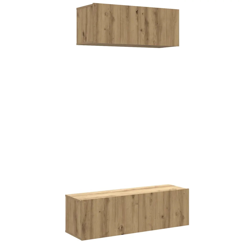 Set Mobile TV 2 pz-Set di 2 Credenza per TV Montato a Parete Rovere in Legno Multistrato