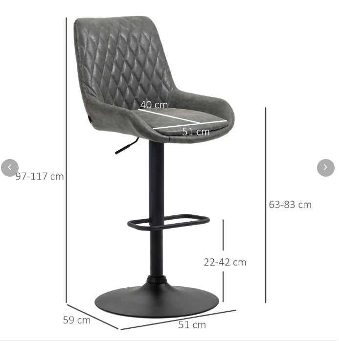 Set di 2 sgabelli da bar regolabili in altezza con schienale, grigio scuro