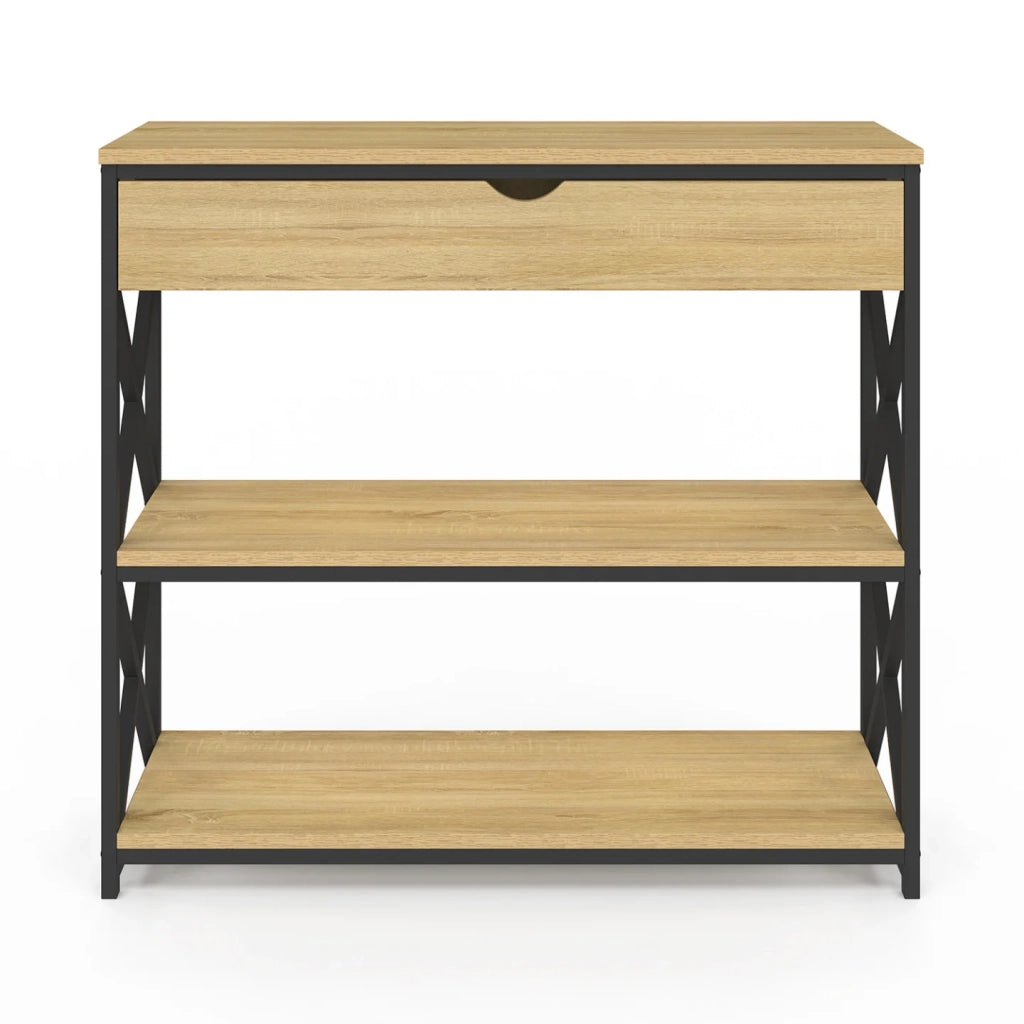 IDMarket - Consolle WAYNE a 1 cassetto con 2 ripiani, design industriale