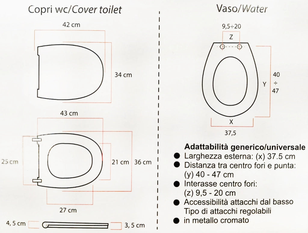 MAURY'S COPRI WATER WC TORTORA KIT DI MONTAGGIO CON GANCI INOX EXTRA RESISTENTE
