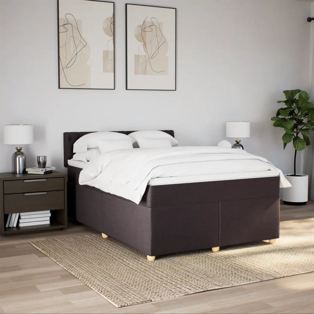 Giroletto a Molle con Materasso Marrone Scuro 140x200cm Tessuto