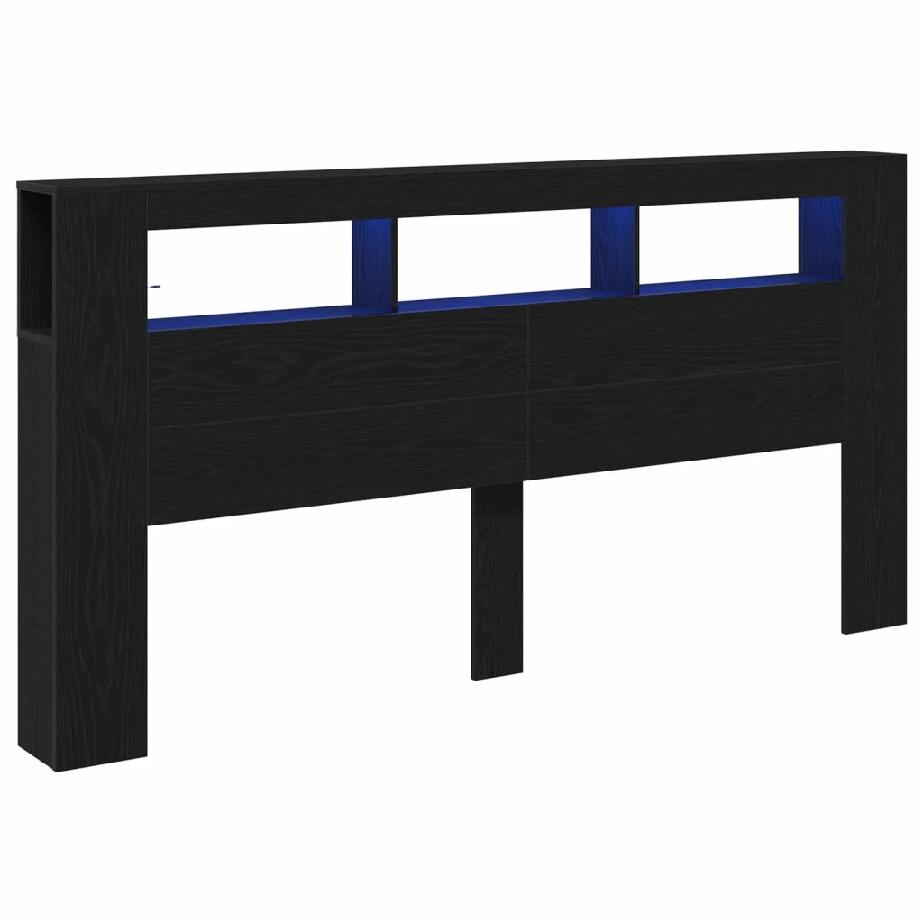Testiera LED con lo scaffale-Testata con Contenitore e Luci LED Rovere Nero 200 x 18,5 x 103,5 cm
