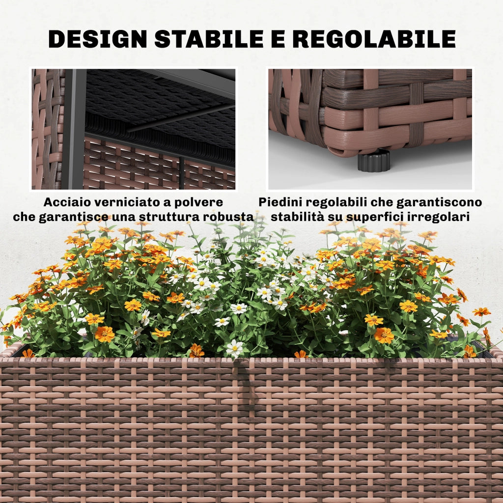 Letto Rialzato da Esterno in Rattan con Fori Drenaggio ¨C zephmum ¨C 45L Marrone
