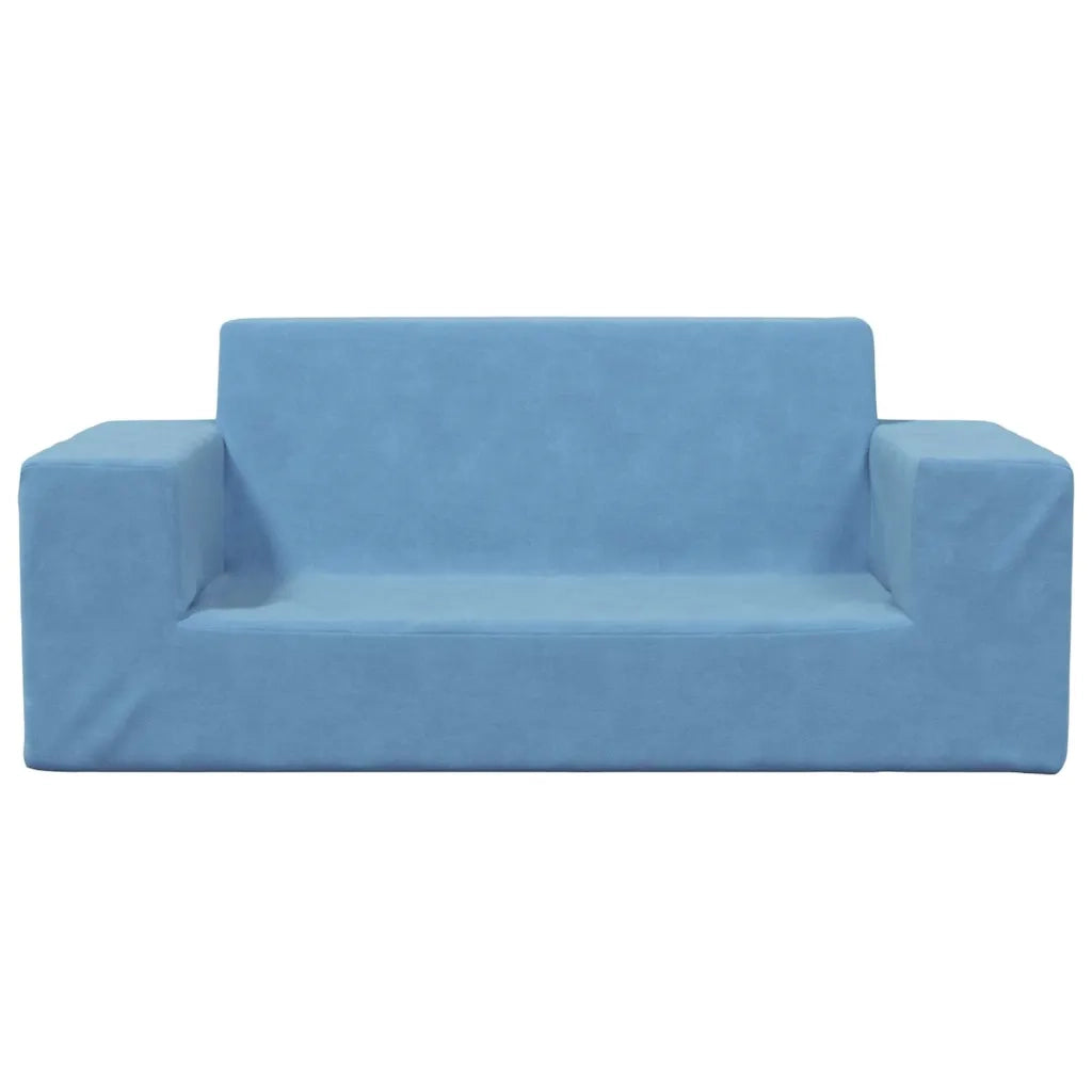 vidaXL Divano per Bambini a 2 Posti Blu in Morbido Peluche