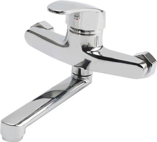 Cranio da cucina fissato al muro con rubinetto girevole - miscelatore con un maniglione - acqua calda e fredda - acquista online