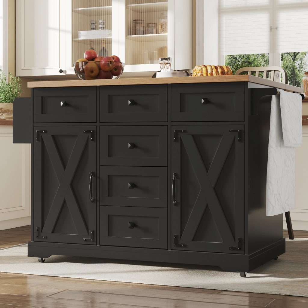 Carrello da Cucina Pieghevole con Piano Ribaltabile e Vano Contenitore; in MDF e Metallo; per Cucina o Sala; Nero