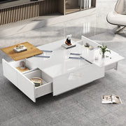 Tavolino basso quadrato con 4 cassetti, finitura lucida, per soggiorno, in truciolare bianco, 75 × 75 × 33,5 cm