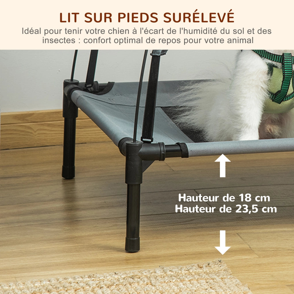 Letto per cani e gatti rialzato con parasole ¨C zephmum ¨C 161x46x61 cm grigio nero