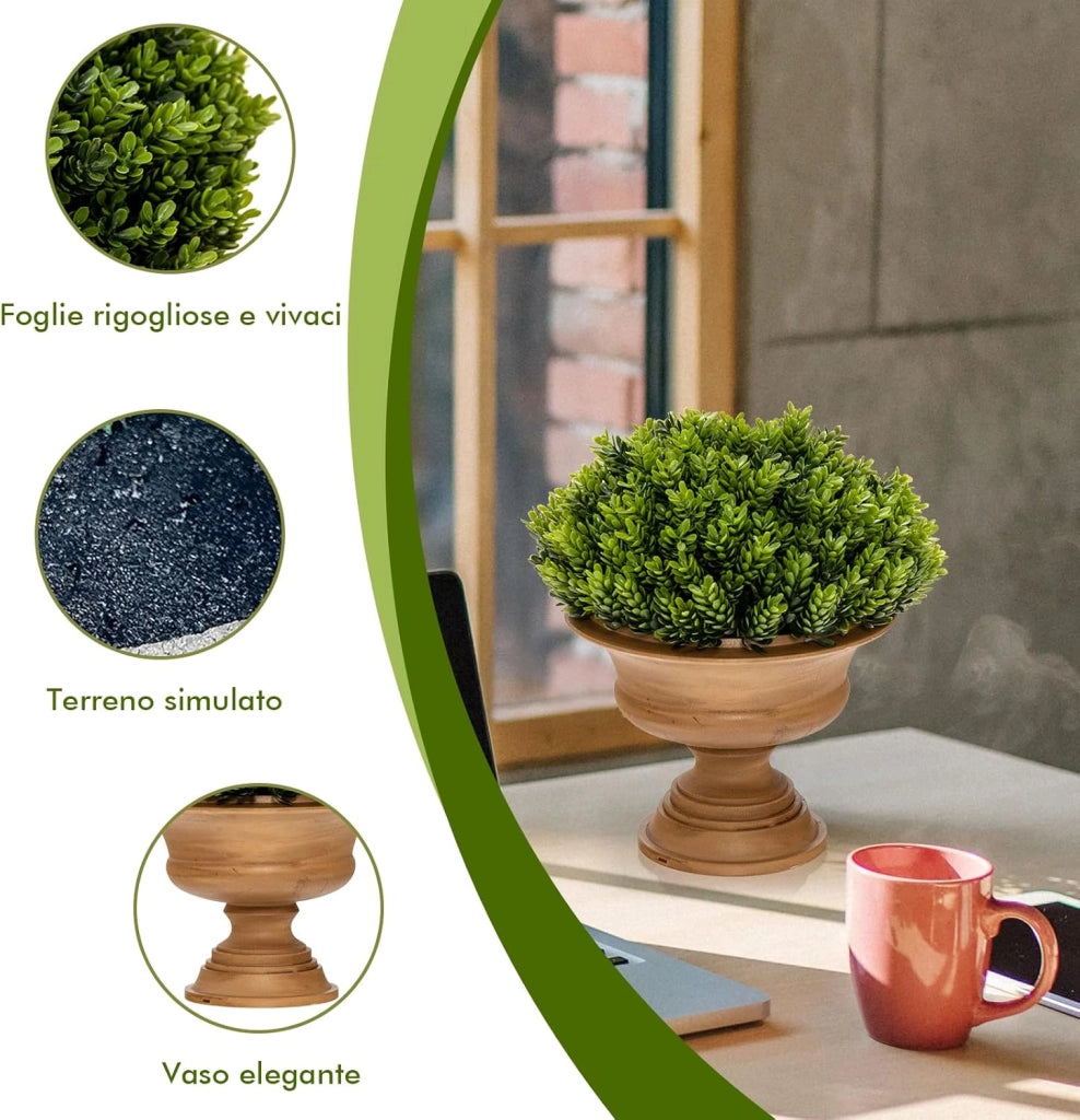 Set 4 Alberi di Pino Artificiale in Vaso, Albero di Pino da Tavolo con Base in Cartone Biodegradabile, Piante Finte per Casa, Negozio e Ufficio, Verde