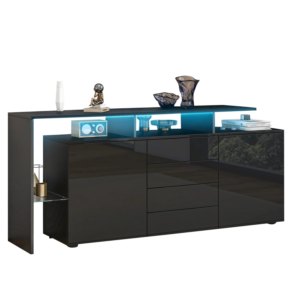Mobile Credenza Highboard con LED ¨C Xylo ¨C Nero Lucido