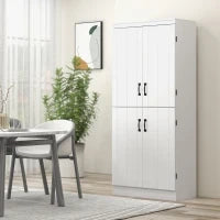 Credenza Cucina Alta con Armadietti e 4 porte 6 mensole di archiviazione, stile moderno, 76 x 40 x 177cm, bianco| Aosom Italy