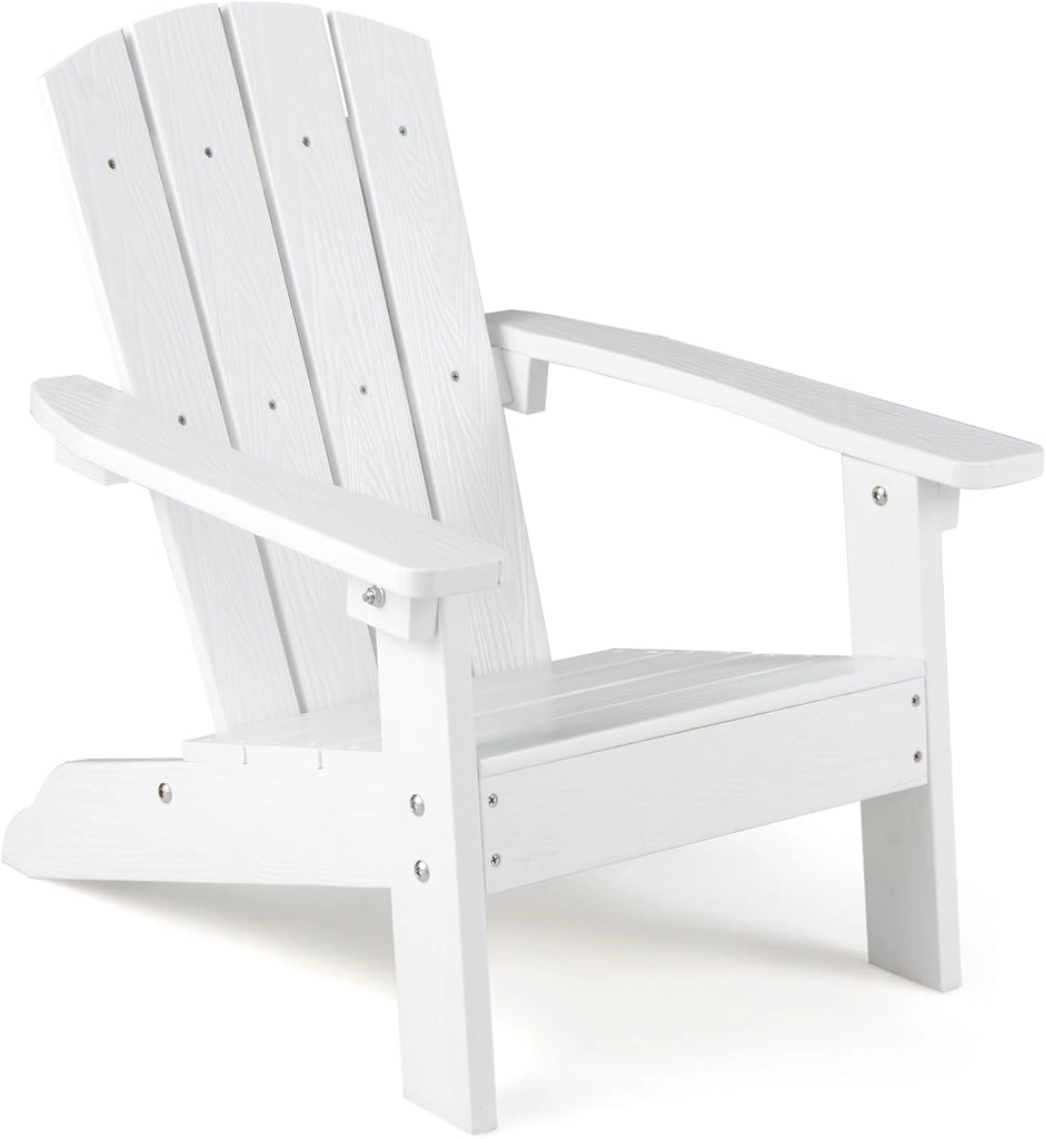 Sedia Adirondack per Bambini, Poltrona da Giardino in Plastica Resistente alle Intemperie con Schienale a Doghe Inclinato, Sedia Adirondack per Patio e Balcone, Portata 75 kg (Bianco)
