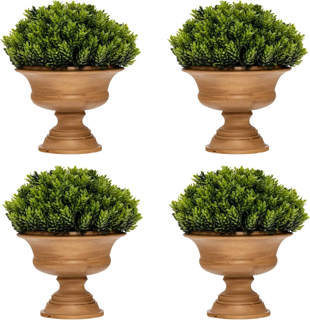 Set 4 Alberi di Pino Artificiale in Vaso, Albero di Pino da Tavolo con Base in Cartone Biodegradabile, Piante Finte per Casa, Negozio e Ufficio, Verde
