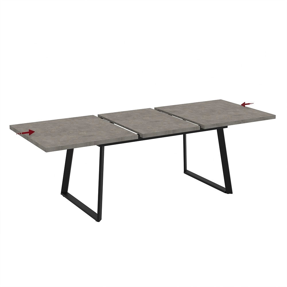 Tavolo allungabile Lavinya piano grigio cemento e gambe in metallo nero 170x90x75h