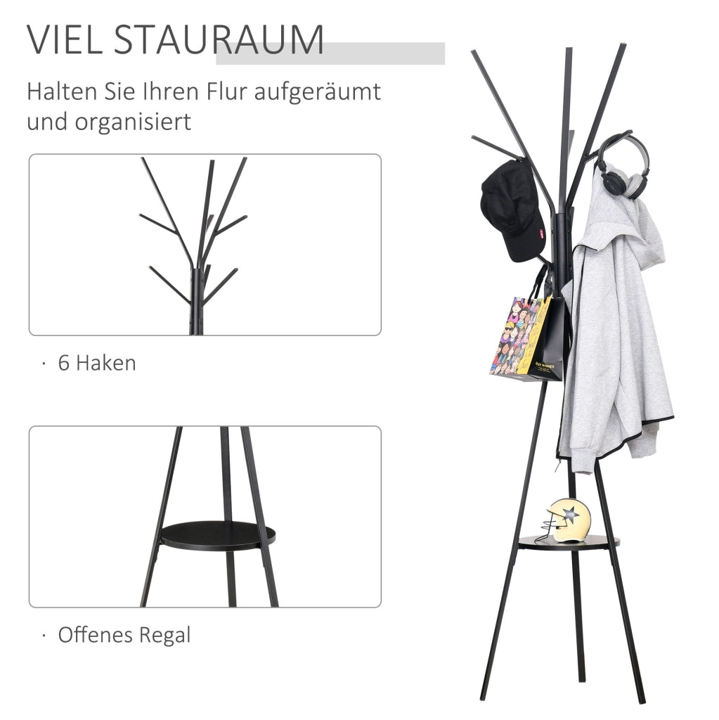 Appendiabiti da terra moderno nero in metallo e MDF, 180 cm