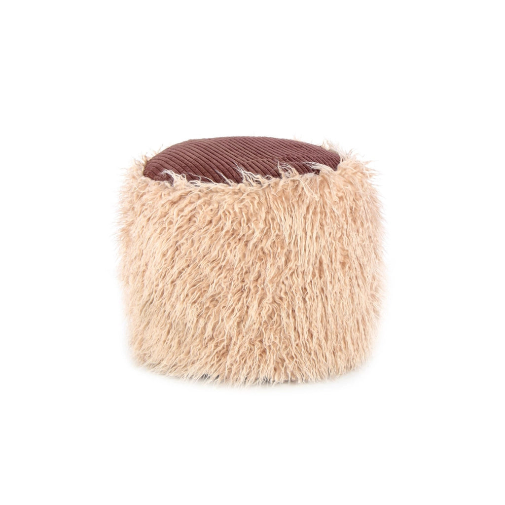 Pouf Bobtail 100 in ecopelliccia beige e velluto a coste