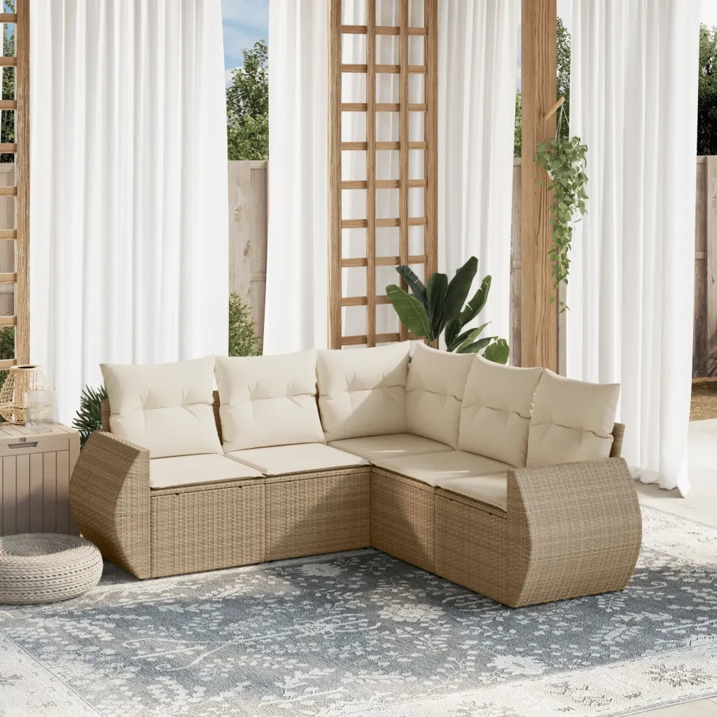 Set Divano da Giardino 5 pz con Cuscini Beige in Polyrattancod mxl 92031