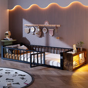Letto in metallo con cassetti LED 90x200 MDF nero e metallo