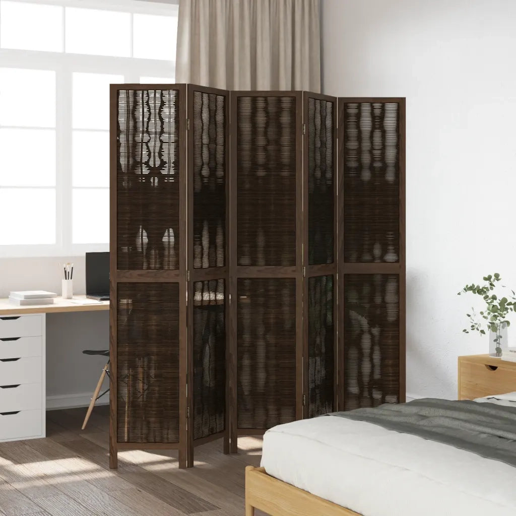 Divisorio Ambienti | Divider per stanze | Paravento 5 Pannelli Marrone Scuro Massello Paulownia