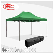 Gazebo 3x4,5 m verde pieghevole portatile estendibile richiudibile estensibile acciaio SENZA laterali per fiere eventi stand chiosco tenda tendone mercato mercatino  