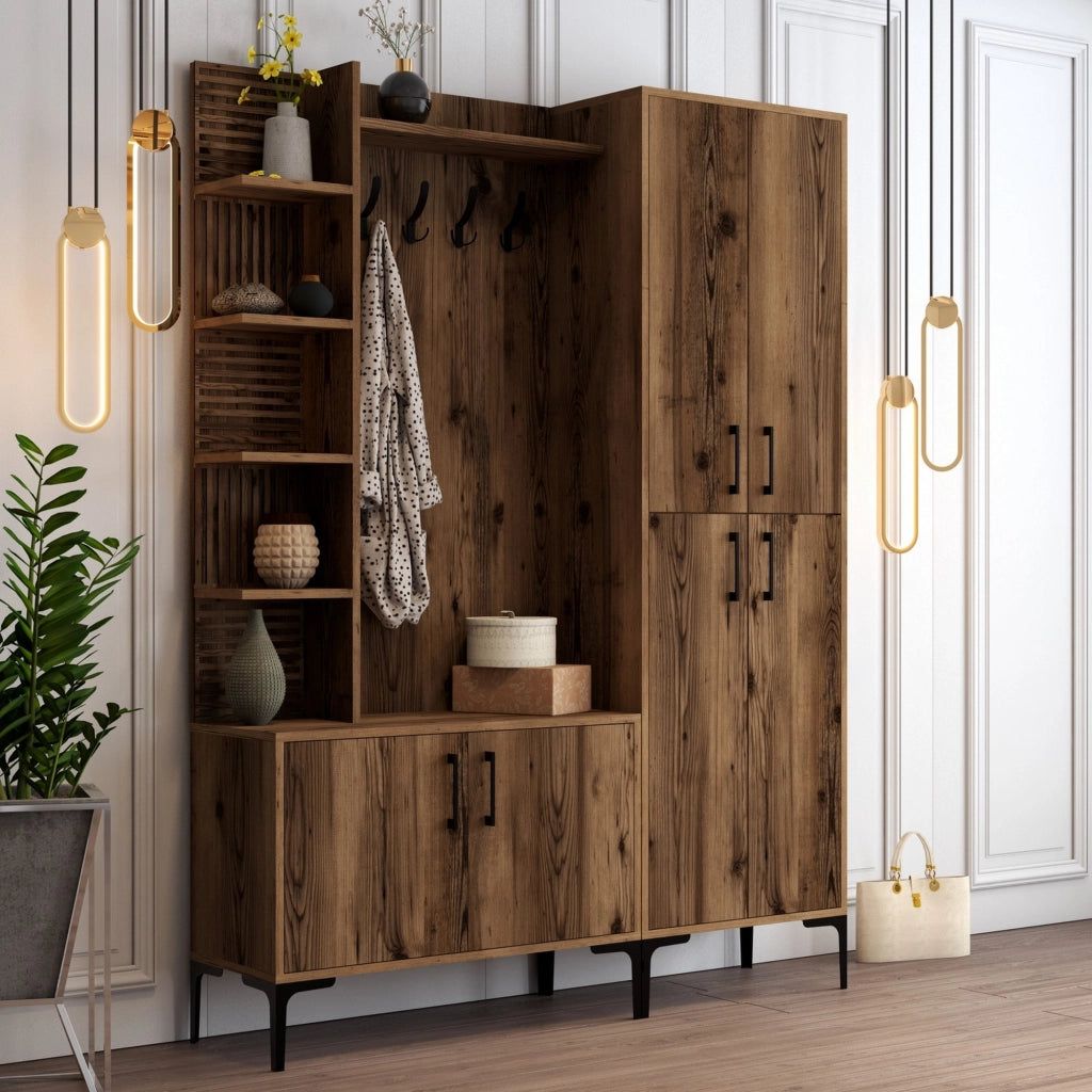 Dovarese, Mobile da Ingresso Appendiabiti, 150x200x35h cm Marrone Noce