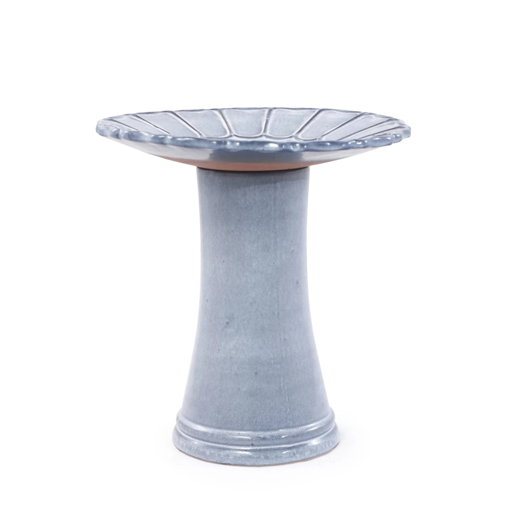 Bagno per uccelli in ceramica artigianale, Ø 43 cm, H 45 cm, smalto blu grigio, resistente al gelo