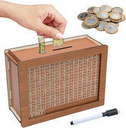 Cassa per la raccolta dei soldi in legno per adulti con penna, grande piatto, riscuotibile e reimpiegabile.