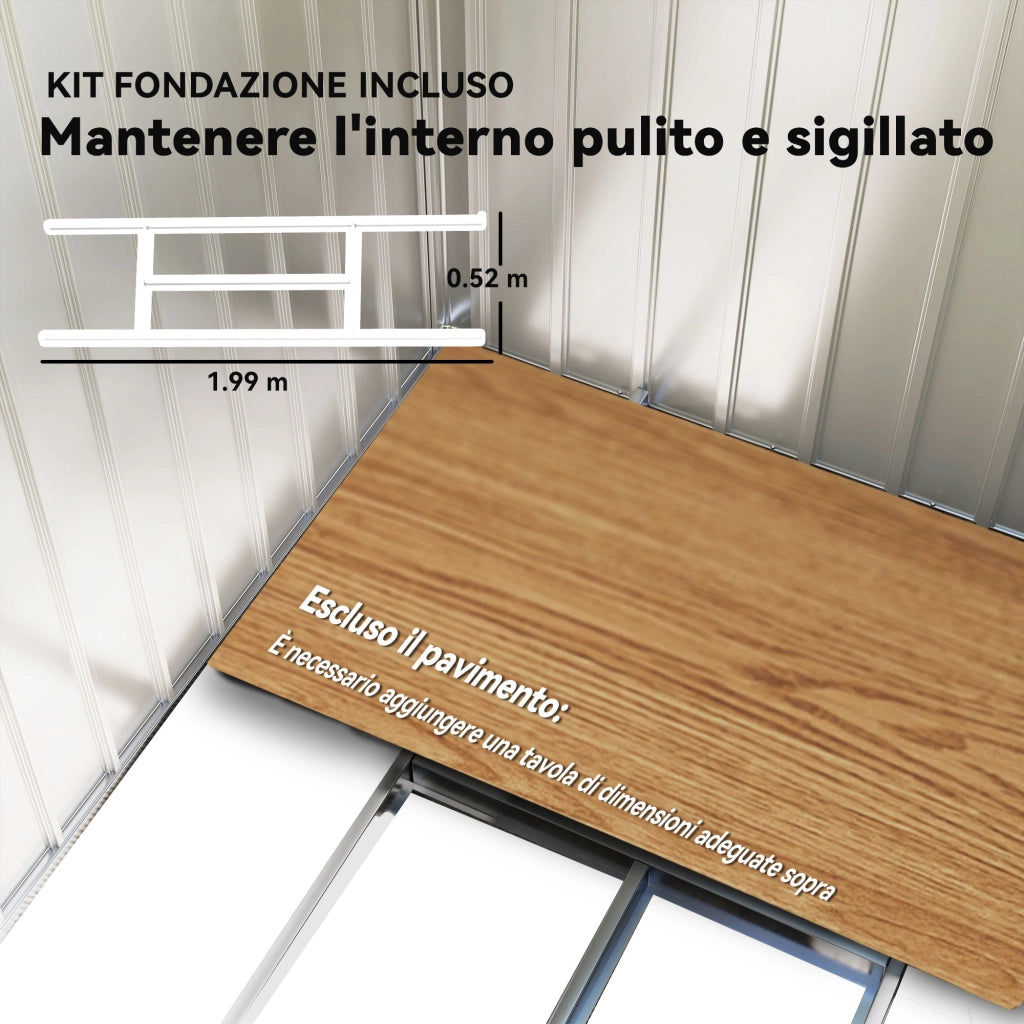 Casetta da Giardino 213x130x185 cm con Prese d'Aria e Doppia Porta Scorrevole in Metallo Grigio Scuro