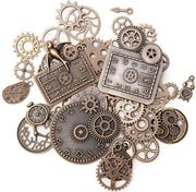 Accessori Steampunk Mix 40 pezzi - Orologio da Parete con Aspetto Antico - Cinturino per DIY - Catena in Acciaio Inox con Finitura Rugginata in Rosso Bronzo