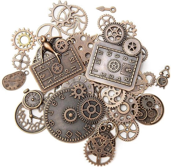 Accessori Steampunk Mix 40 pezzi - Orologio da Parete con Aspetto Antico - Cinturino per DIY - Catena in Acciaio Inox con Finitura Rugginata in Rosso Bronzo