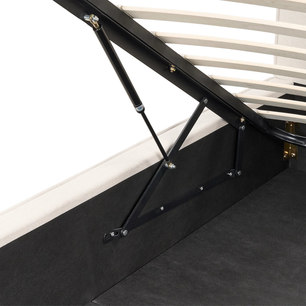 Letto king size 180 x 200 cm beige Rivestimento in tessuto Ottomana di contenitore Telaio a doghe Camera da letto moderna contemporanea