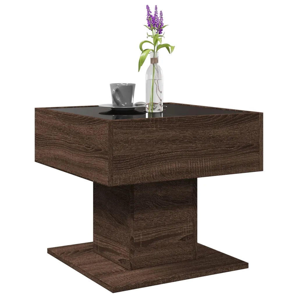 Tavolino Salotto con LED Rovere Marrone 50x50x45 cm Multistrato
