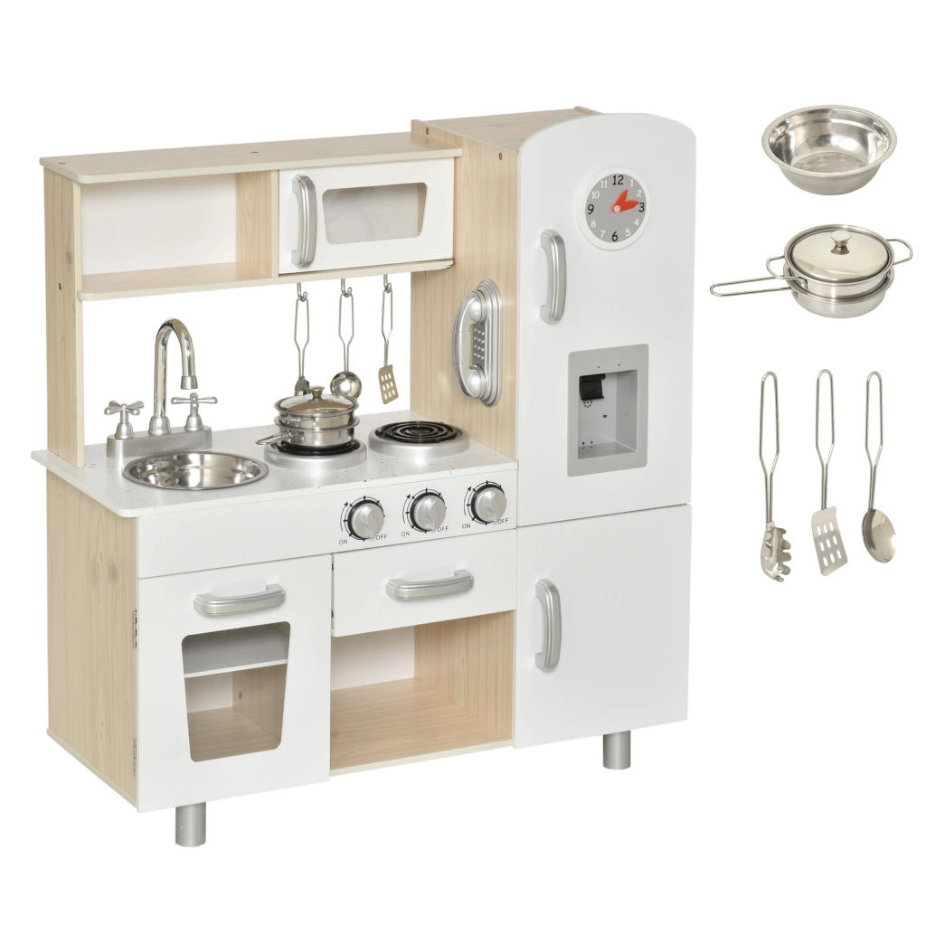 Cucina Giocattolo per Bambini in Legno con Lavello e Accessori ¨C zephmum ¨C 74x30x81 cm Bianco