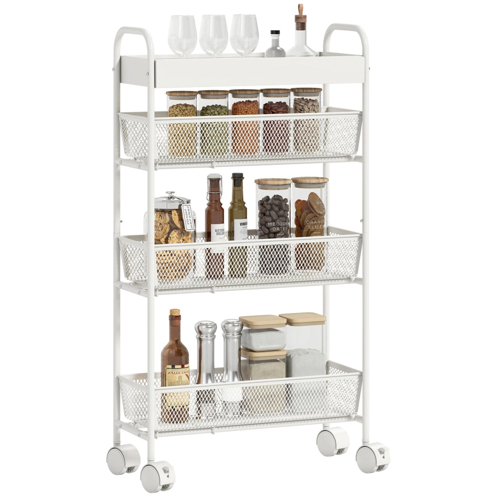 Carrello Multiuso in Metallo con 3 Cestelli ¨C Zephmum ¨C Bianco 60x40x90