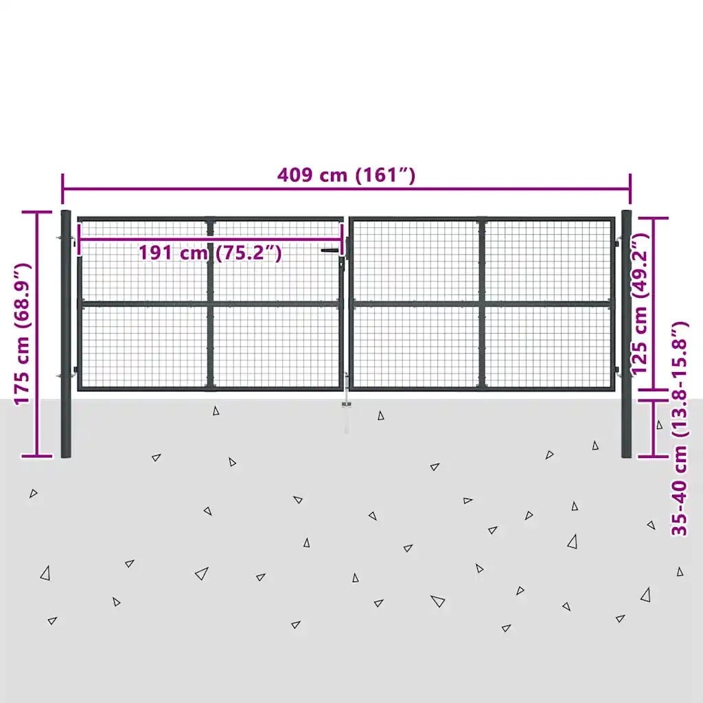 Cancello per Giardino in Acciaio Zincato Grigio 400x175 cm cod mxl 77246