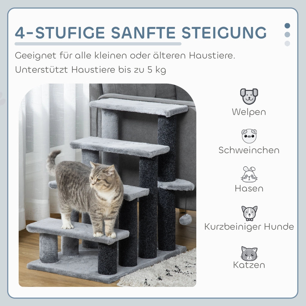 Scala per Gatti 4 Gradini con Pali Graffi ¨C zephmum ¨C Grigio 60x40x64 cm