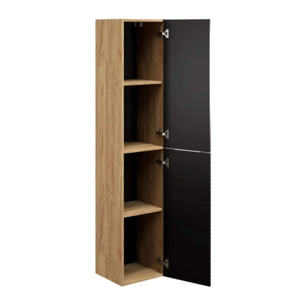 Colonna da bagno YOKA – 2 porte – Rovere chiaro e nero – L35 × P33 × H170 cm – Da appendere