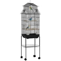 Gabbia per uccelli design casa mangiatoie posatoi porte vassoio escrementi amovibile maniglia trasporto 50,5x41x163cm nero