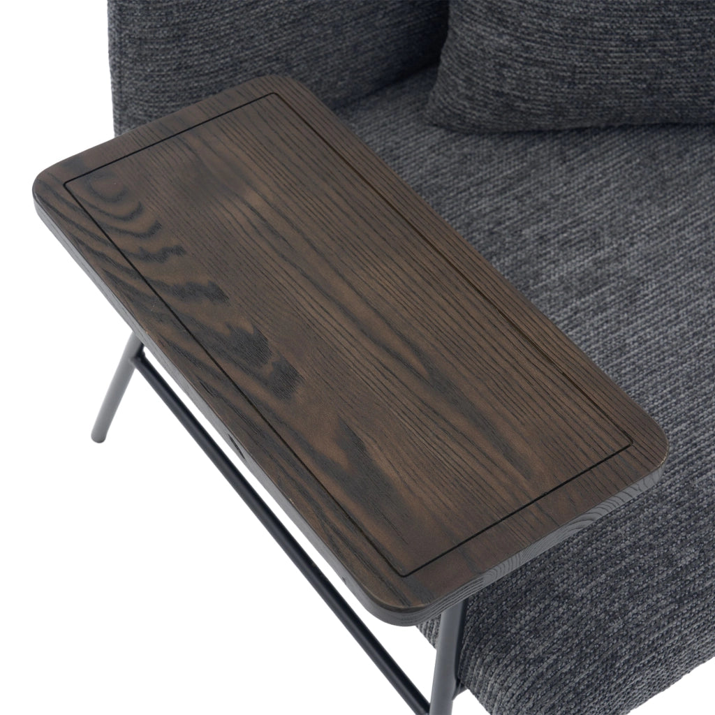 Poltrona 86x72x71 cm con tavolino laterale in ciniglia grigio scuro