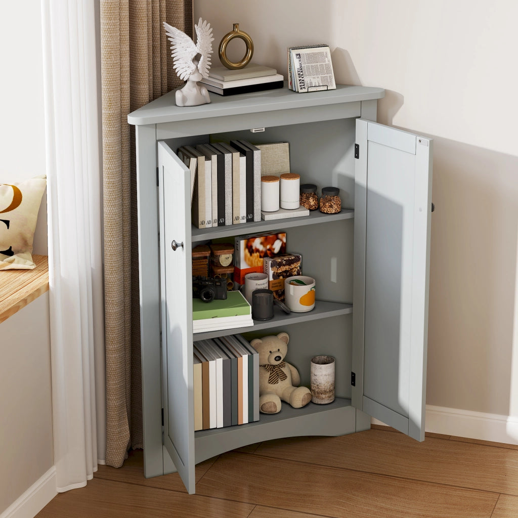 Mobile contenitore angolare con 2 ante e 2 ripiani in MDF verniciato per bagno cucina soggiorno grigio 61,5 × 80 cm