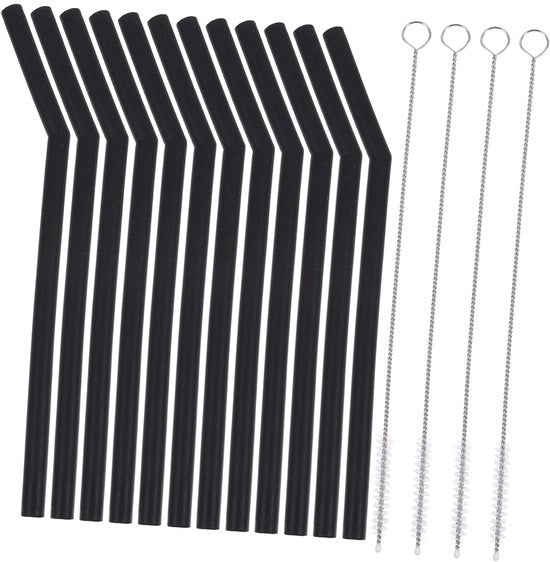 Strumenti per Bevande Reutilizzabili - Raccoglitori in Silicone - Nero - Pratici e Ripiegabili - Nero - Ideali per Smoothie e Caffè - Adatti per Kiwi.