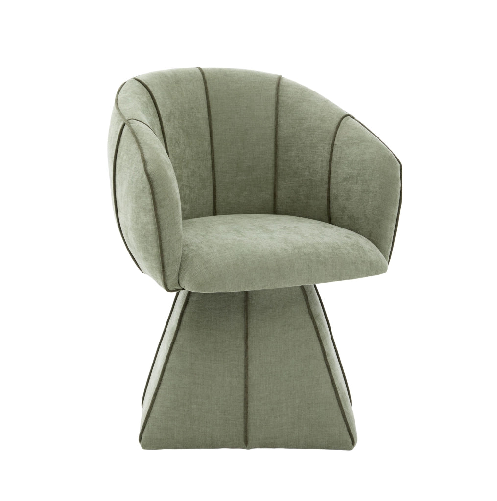 Poltrona girevole in chenille verde oliva con schienale alto; 56x54x74;5 cm